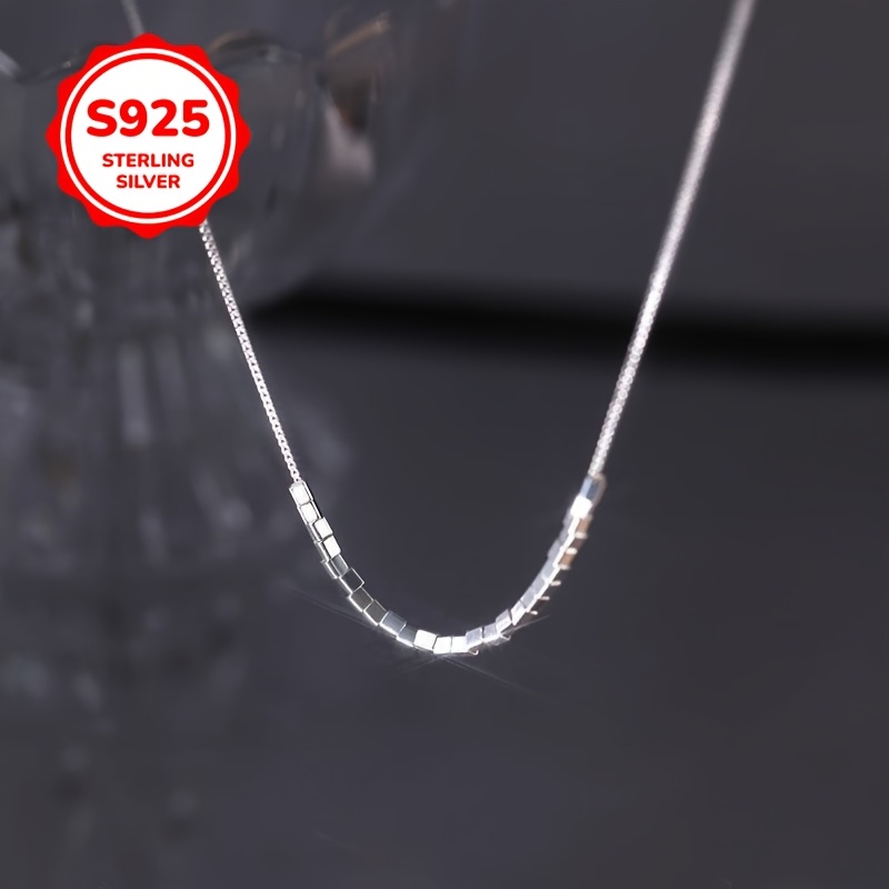 925 Silver Small Square Necklace HypoallHypoallergenic